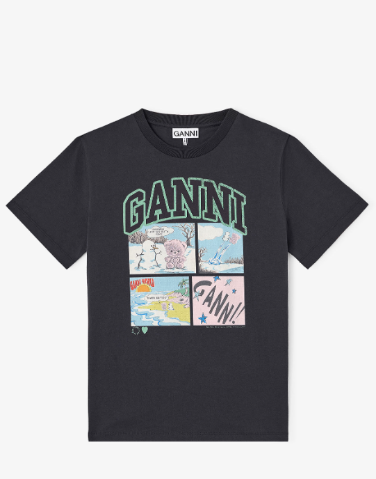 Camiseta Ganni comic oso gris oscuro